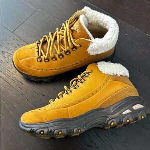 Skechers Mustard Ankle Boots with Faux Fur Lining